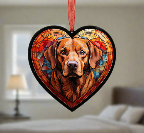 Labrador Fox Red Glass Effect Heart Suncatcher
